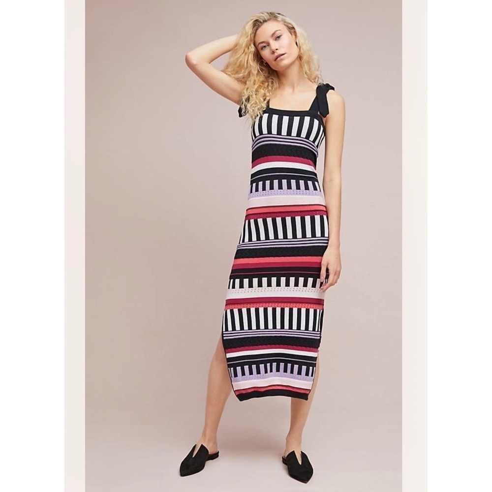 Anthropologie Azulu Sydney Striped Mariann Knit Midi Dress Multi Color Size 8